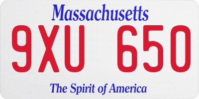 MA license plate 9XU650