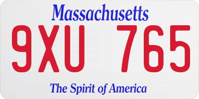 MA license plate 9XU765