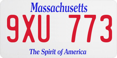 MA license plate 9XU773