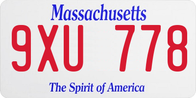 MA license plate 9XU778