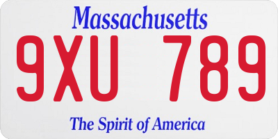 MA license plate 9XU789
