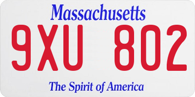 MA license plate 9XU802