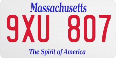 MA license plate 9XU807