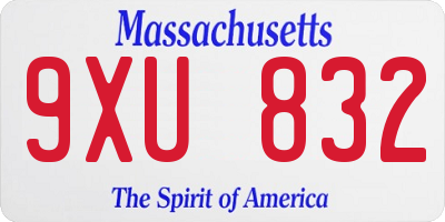 MA license plate 9XU832
