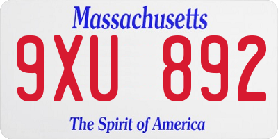 MA license plate 9XU892