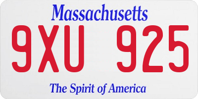 MA license plate 9XU925