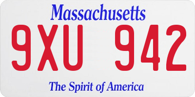 MA license plate 9XU942