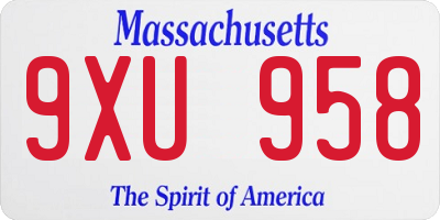 MA license plate 9XU958