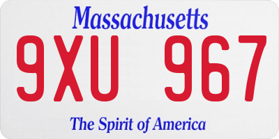 MA license plate 9XU967