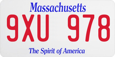MA license plate 9XU978
