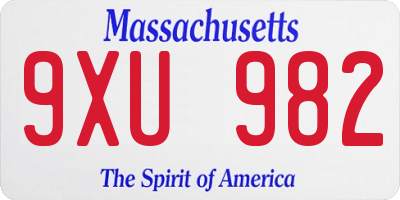 MA license plate 9XU982