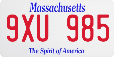 MA license plate 9XU985
