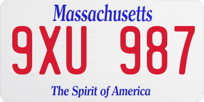 MA license plate 9XU987