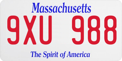 MA license plate 9XU988