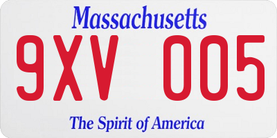 MA license plate 9XV005