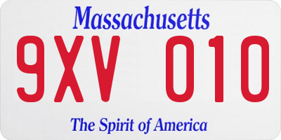 MA license plate 9XV010