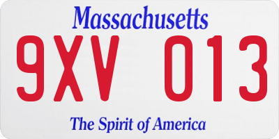 MA license plate 9XV013