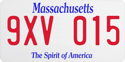 MA license plate 9XV015