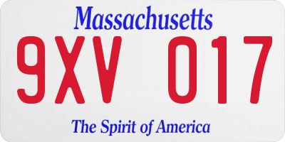 MA license plate 9XV017