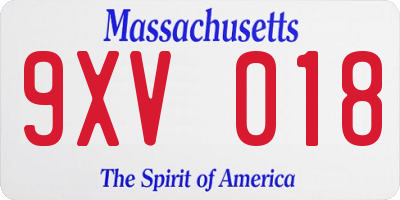 MA license plate 9XV018
