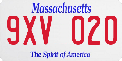 MA license plate 9XV020