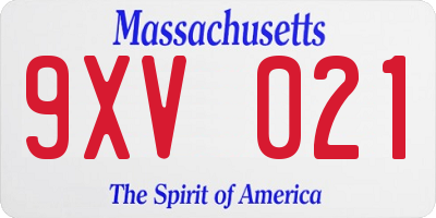 MA license plate 9XV021