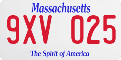 MA license plate 9XV025