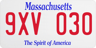 MA license plate 9XV030
