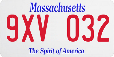 MA license plate 9XV032