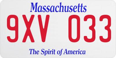 MA license plate 9XV033