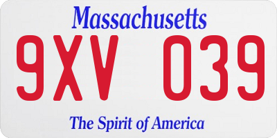 MA license plate 9XV039