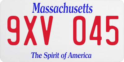 MA license plate 9XV045