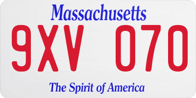 MA license plate 9XV070