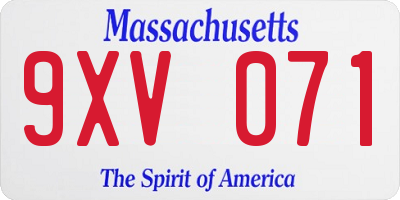 MA license plate 9XV071