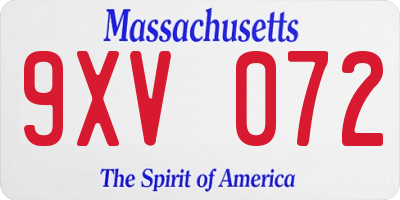 MA license plate 9XV072