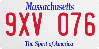 MA license plate 9XV076