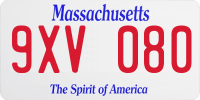 MA license plate 9XV080