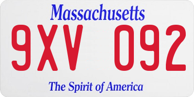 MA license plate 9XV092