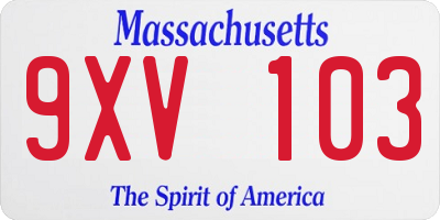 MA license plate 9XV103