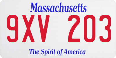 MA license plate 9XV203