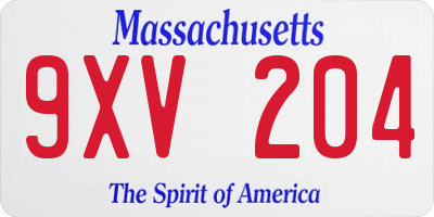 MA license plate 9XV204
