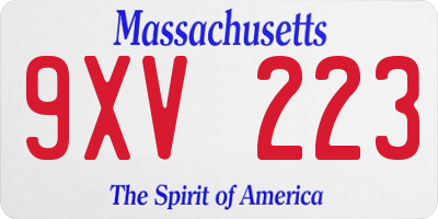 MA license plate 9XV223