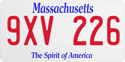MA license plate 9XV226