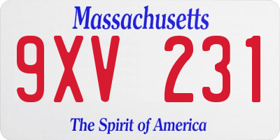 MA license plate 9XV231