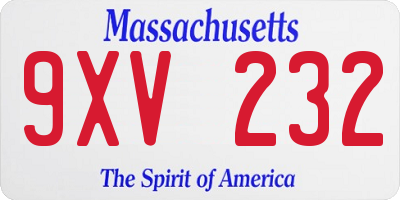 MA license plate 9XV232