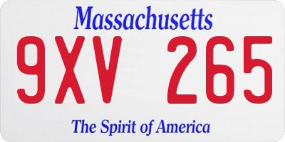 MA license plate 9XV265