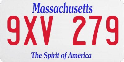 MA license plate 9XV279