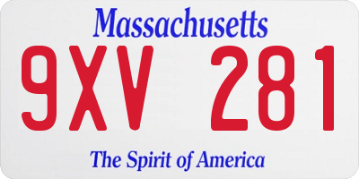 MA license plate 9XV281