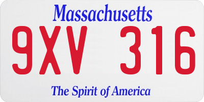 MA license plate 9XV316