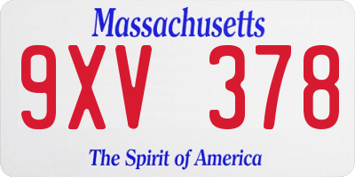 MA license plate 9XV378